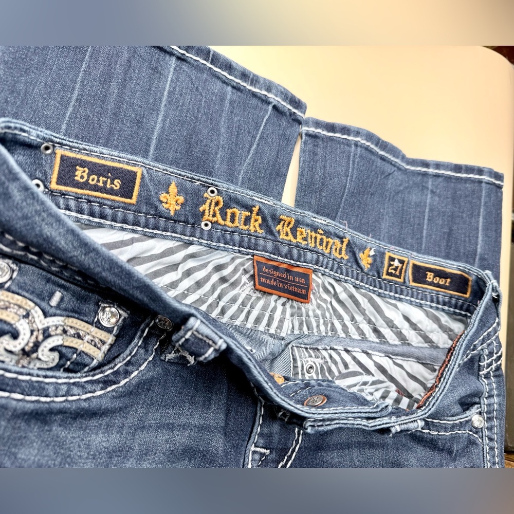 Rock‎ Revival Boris Bootcut Jeans Womens Size 27 x 28.5 Embellished Pockets - Picture 10 of 11